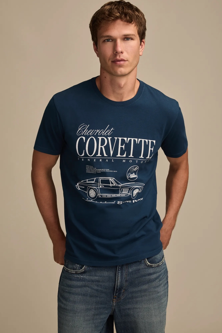 Image of Lucky Brand Corvette Tee - Men's Clothing Tops Shirts Tee Graphic T Shirts in Insignia Blue
