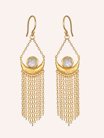 Cascade of Starlight Moonstone Fringe Drop Earrings