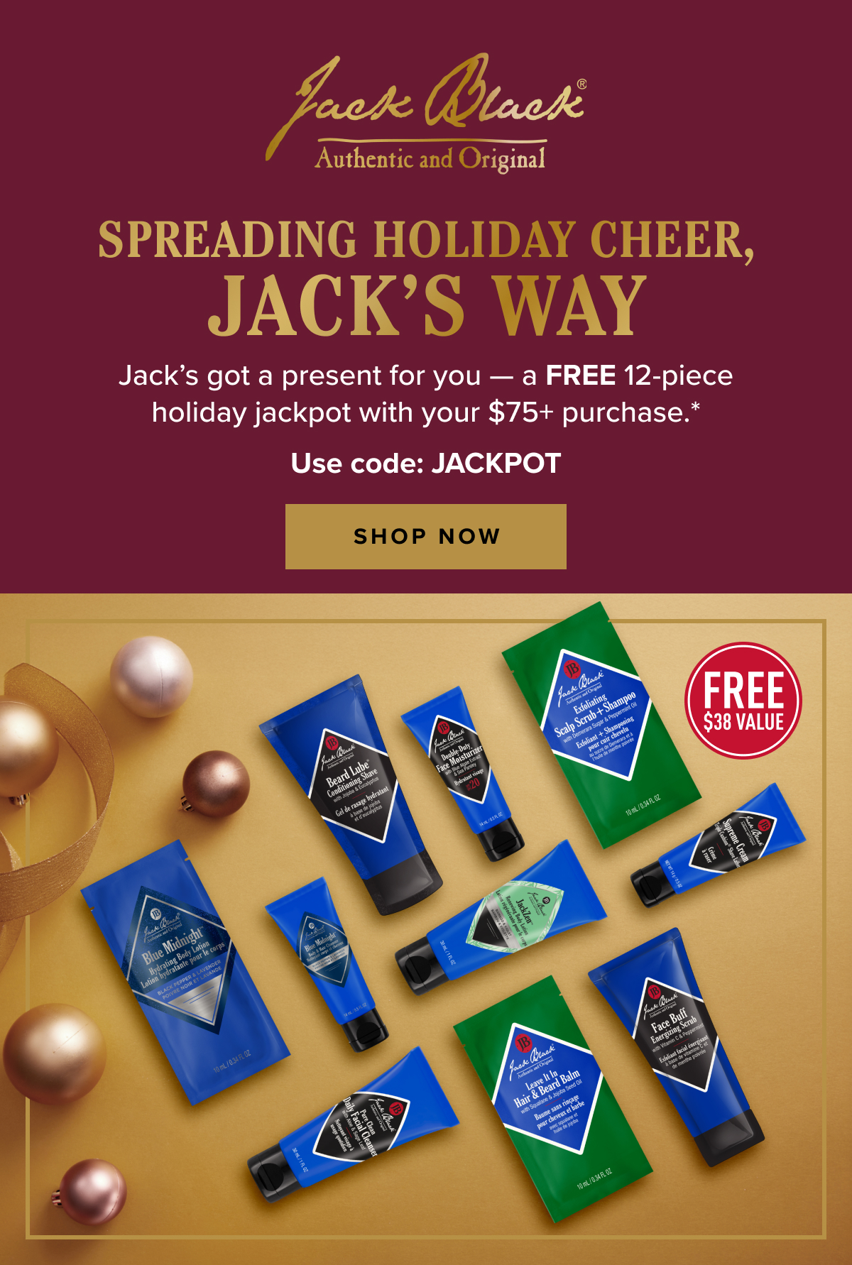 Spreading Holiday Cheer, Jack's Way – Use code JACKPOT to get a FREE 12-piece set with your $75+ purchase.