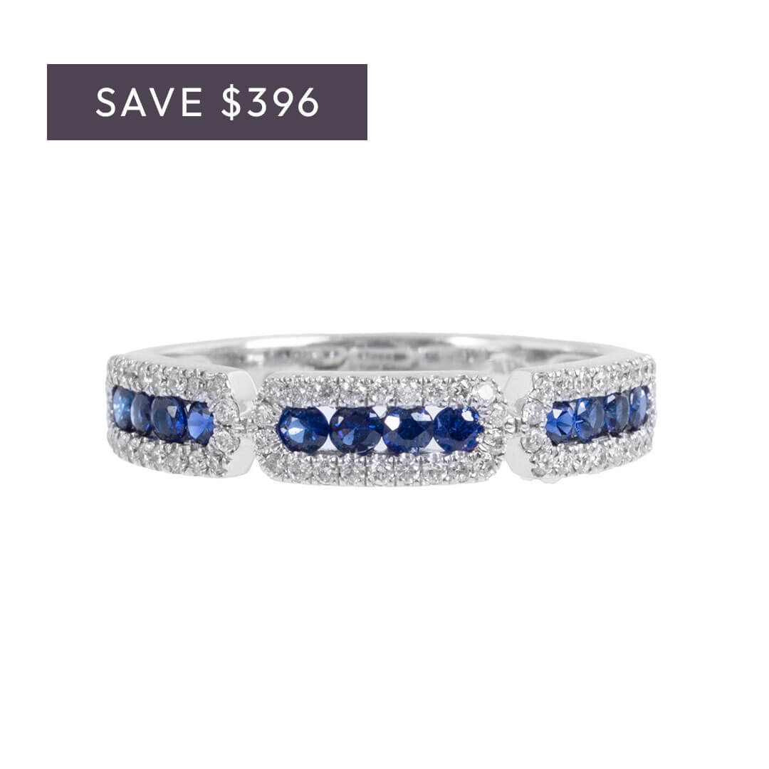 Sapphire & Diamond White Gold Wedding Band
