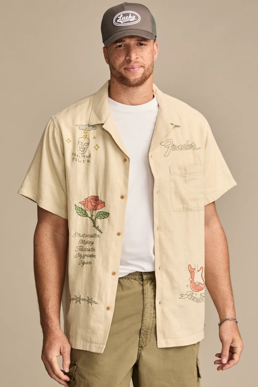 Image of Lucky Brand Big & Tall Fender Club Short Sleeve Shirt - Men's Clothing Outerwear Shirt Jackets in Tidal Foam