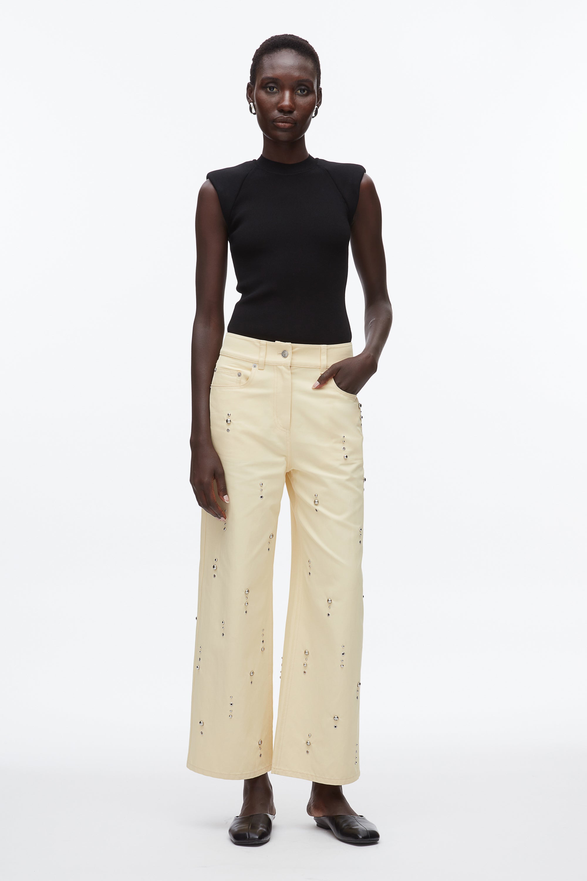 Image of Stud Embellished Wide Leg Pant