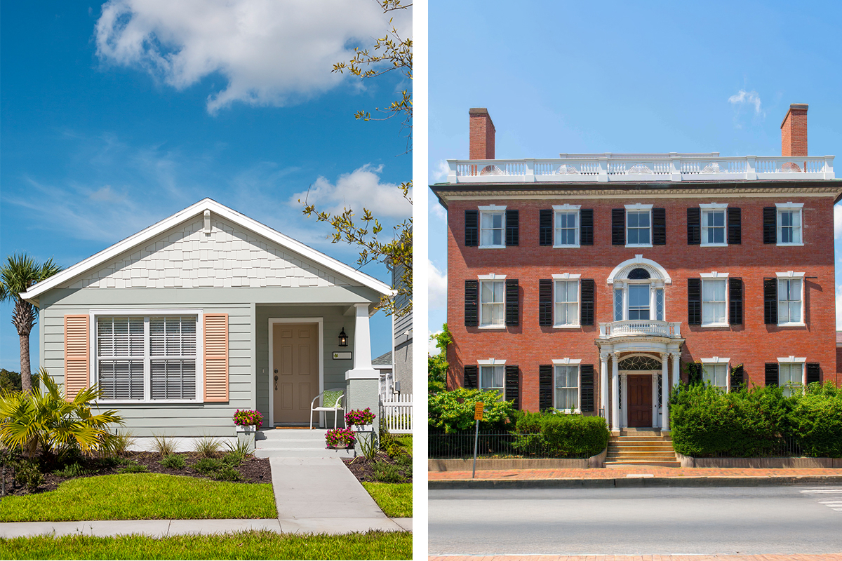Split image showing two different styles of homes