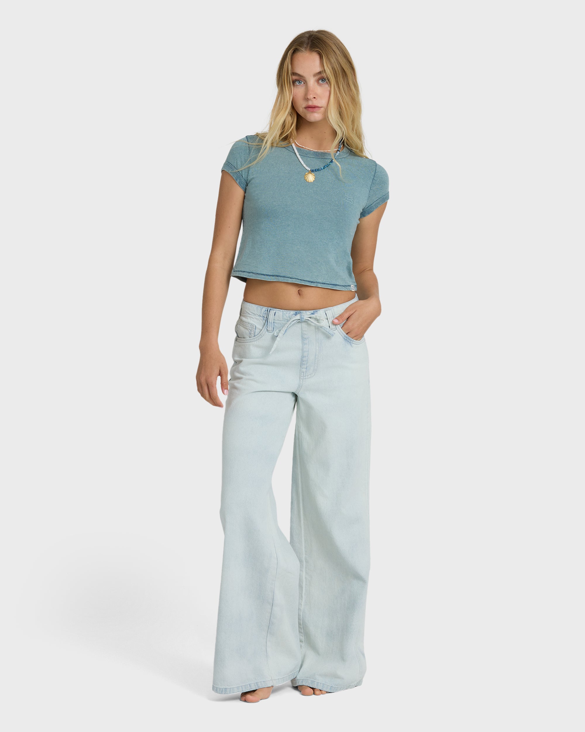 Image of Jade Saltwashed Elastic Waist Pants - Blue Mist