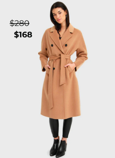 Boss Girl Double-Breasted Lined Wool Coat - Camel