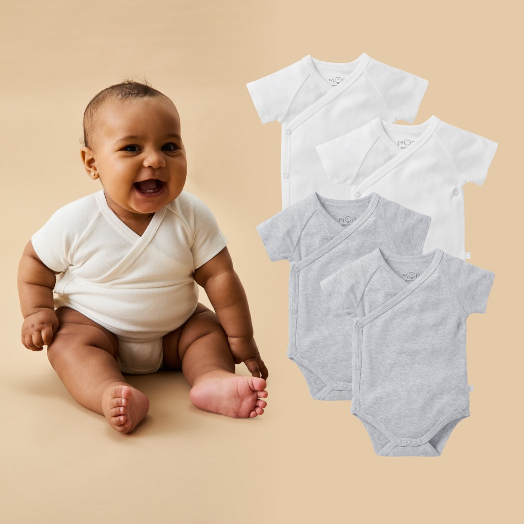 Image of Short Sleeve Kimono Bodysuit 4 Pack