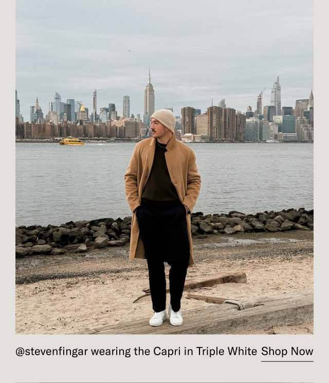 @stevenfingar wearing the Capri in Triple White Shop Now