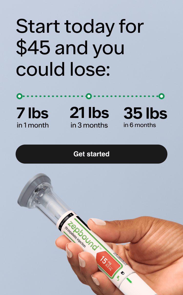 Start today for $45 and you could lose: 7 lbs in 1 month | 21 lbs in 3 months | 35 lbs in 6 months | Get started