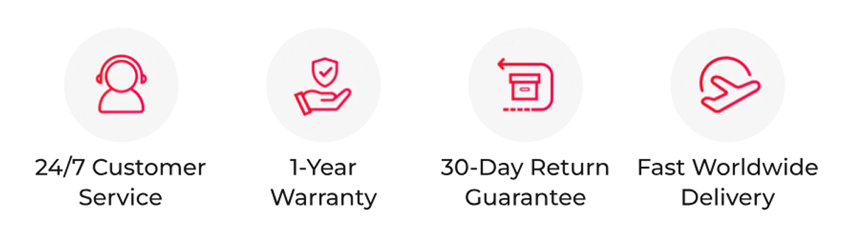 24/7 CustomerService 1-YearWarranty 30-Day ReturnGuarantee Fast WorldwideDelivery