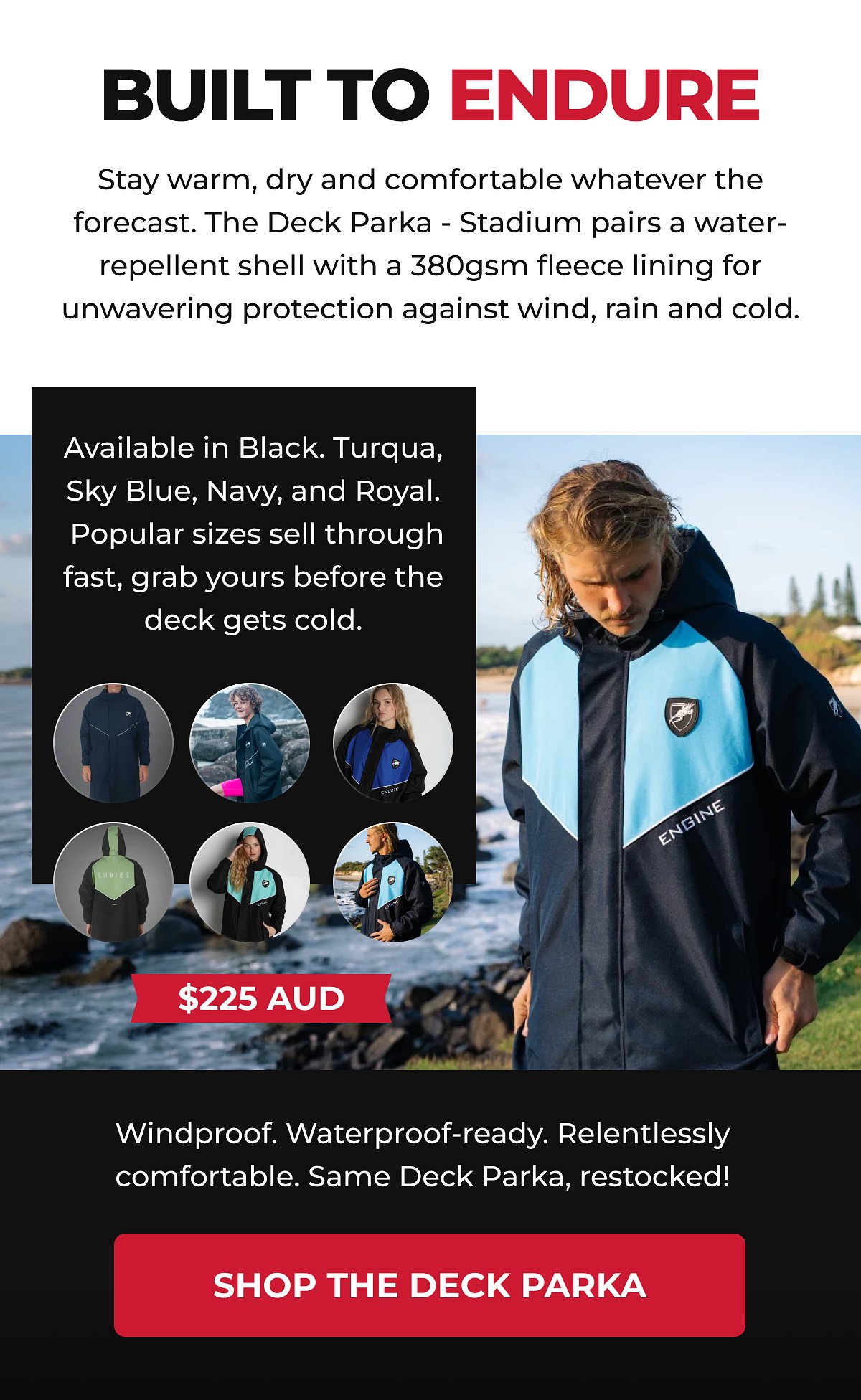 Built to endure Stay warm, dry and comfortable whatever the forecast. The Deck Parka - Stadium pairs a water-repellent shell with a 380gsm fleece…
