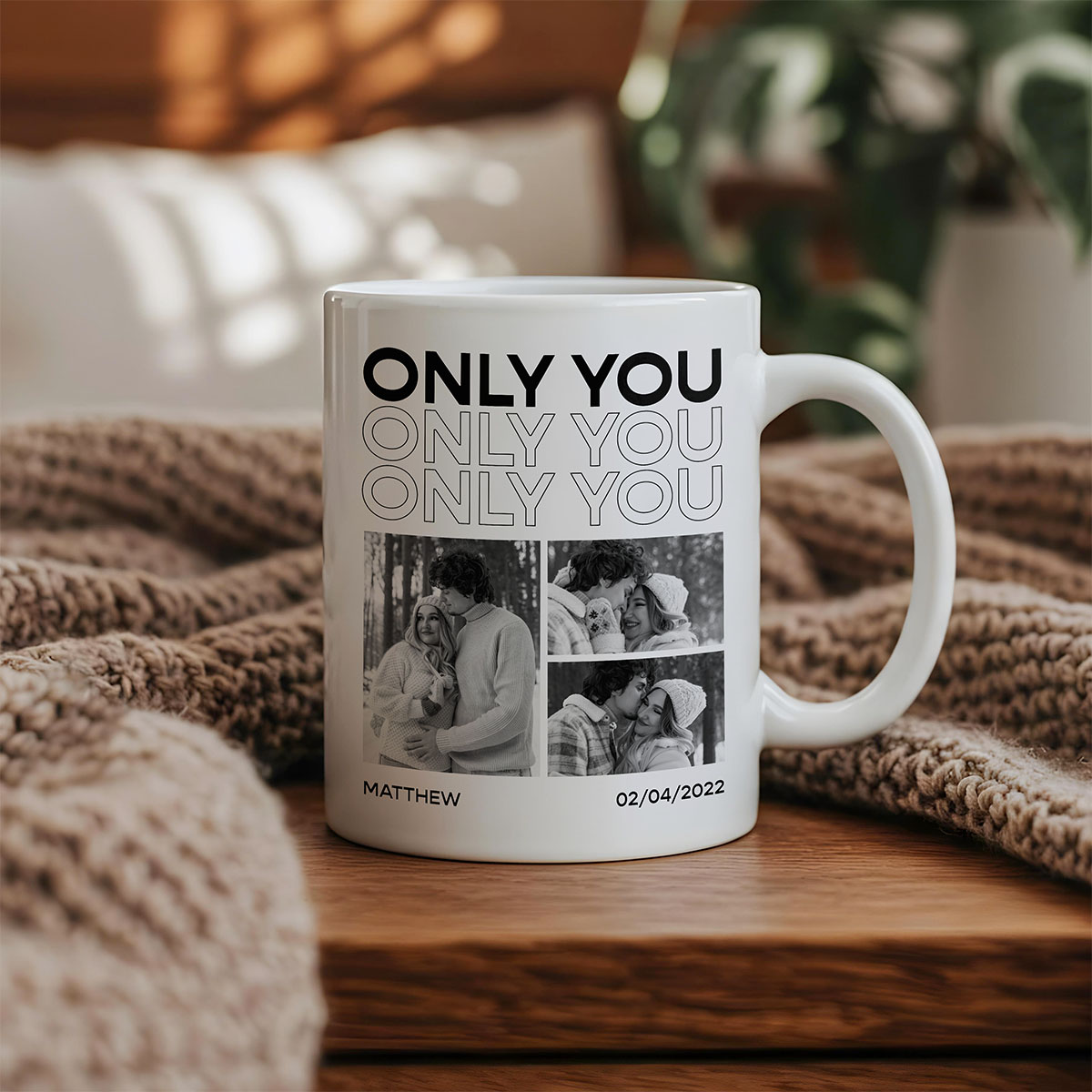Image of Personalised Mug with Monochrome Photos and Text