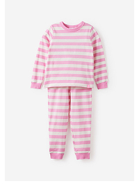 Pink and white striped long-sleeve pajama set with matching pants