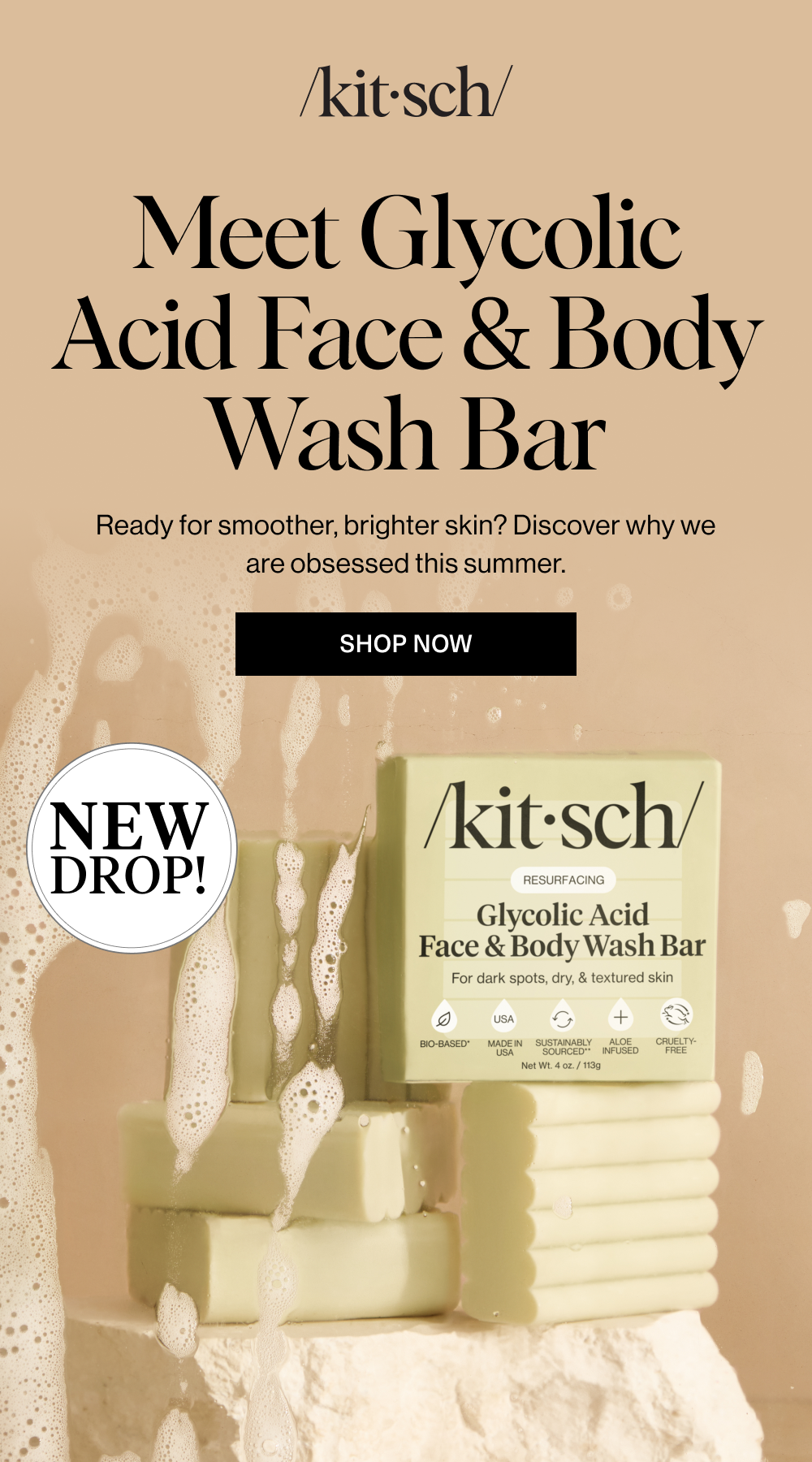 Meet Glycolic Acid Face & Body Wash Bar. Discover why we are obsessed this summer.