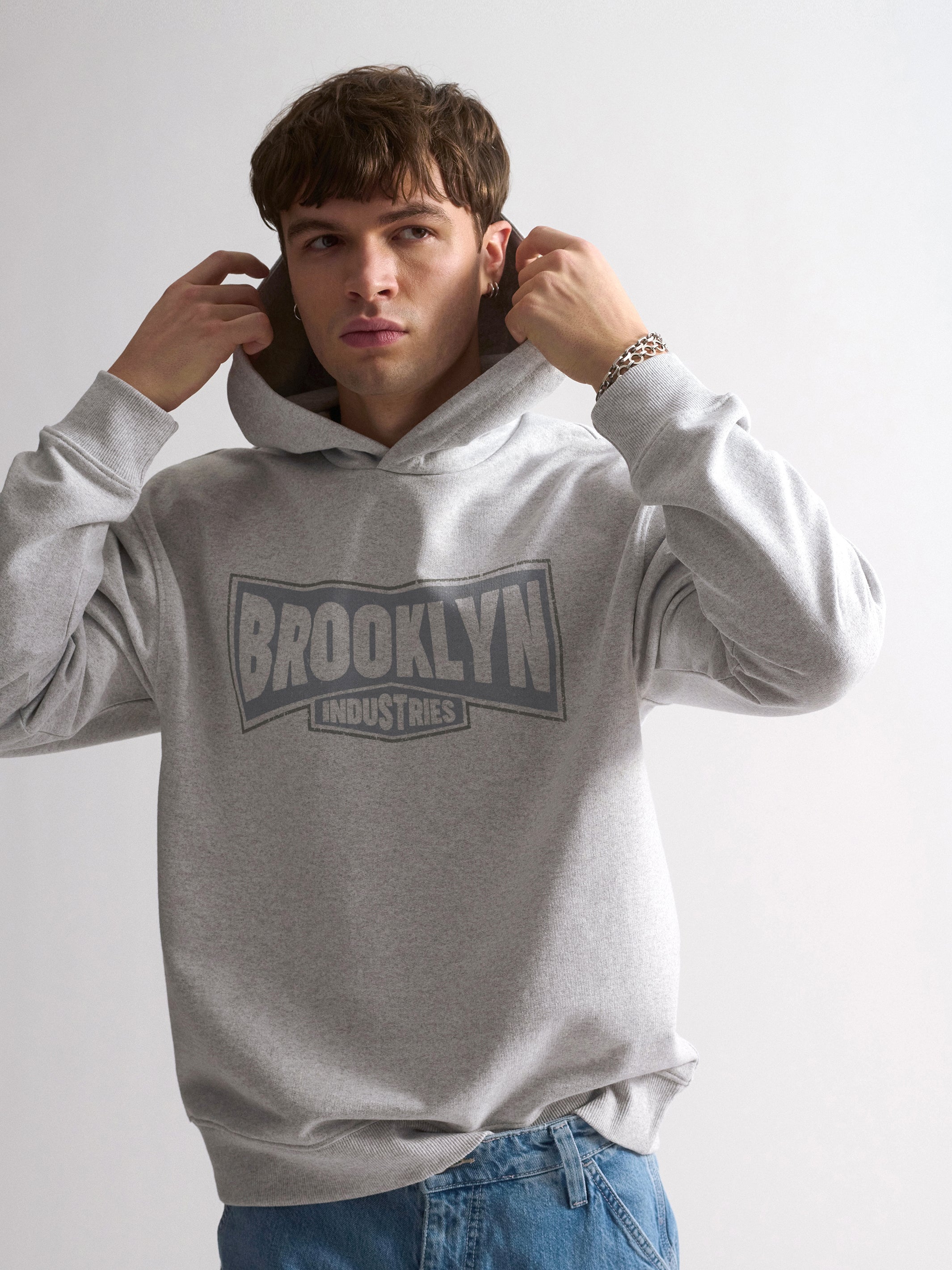 Image of Men's Brooklyn Hooded Sweatshirt In Light Grey Melange