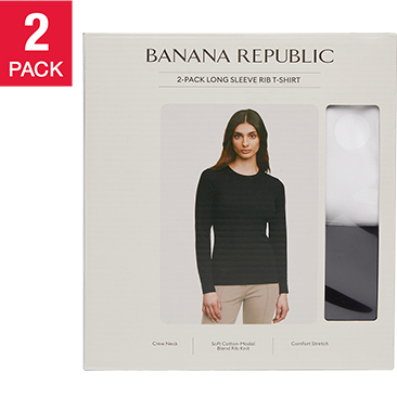 Banana Republic Women's Ribbed Crewneck Long Sleeve T-shirt, 2-Pack