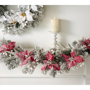 4' Flocked Poinsettia Garland by Valerie
