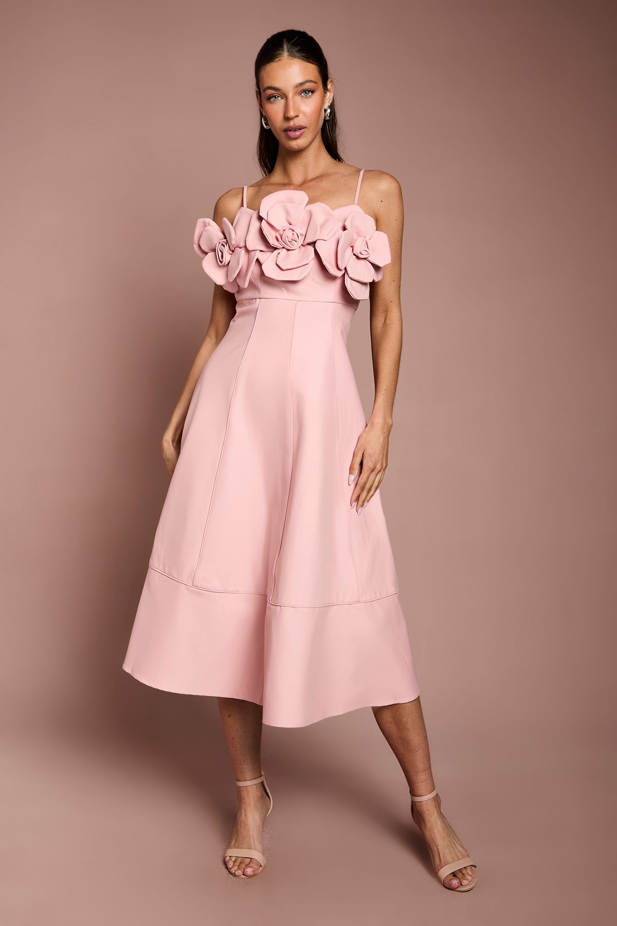 Corsage Linen Midi Dress