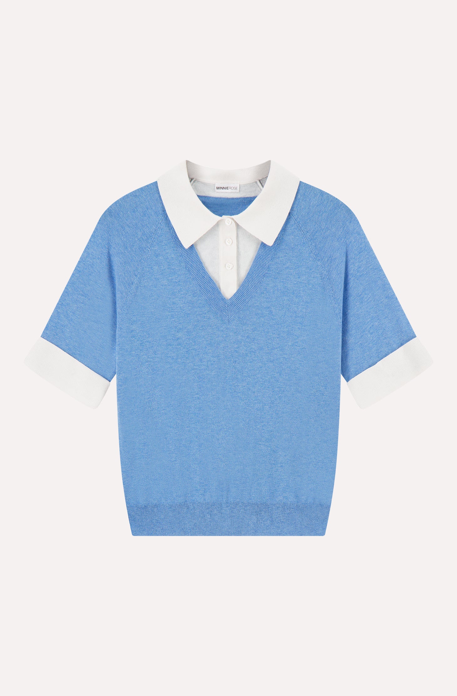 Image of Cotton Cashmere Short Sleeve V Neck with Collar