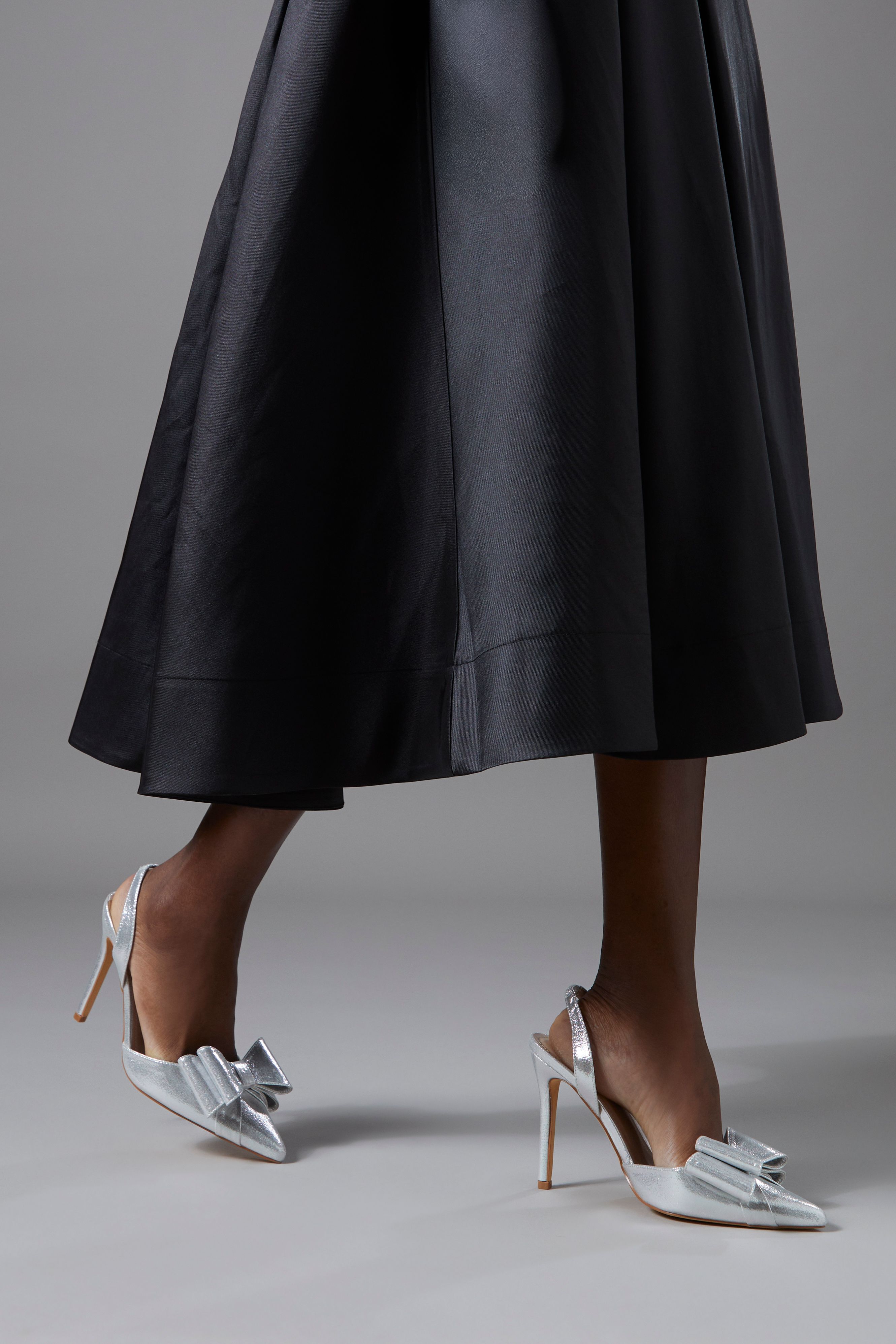 Tamara Metallic Textile Satin Bow Slingback High Stiletto Heel Court Shoes