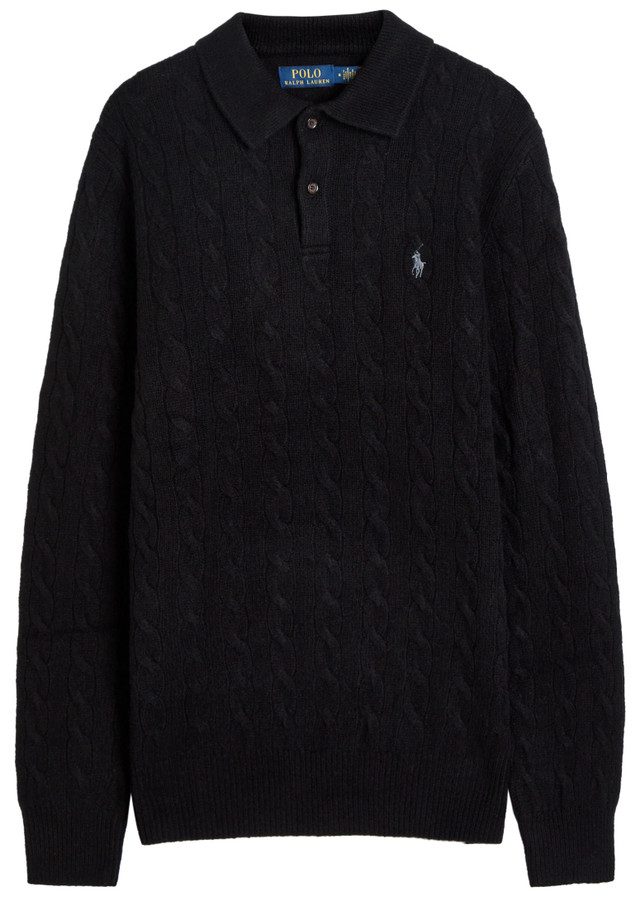 POLO RALPH LAUREN Cable-knit wool and cashmere-blend polo jumper