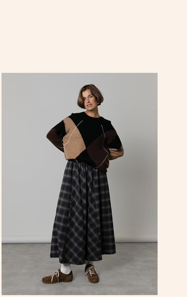 Elementary Check Midi Skirt