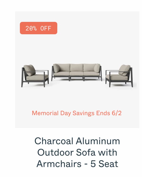 Charcoal Aluminum Outdoor Sofa with Armchairs - 5 Seat