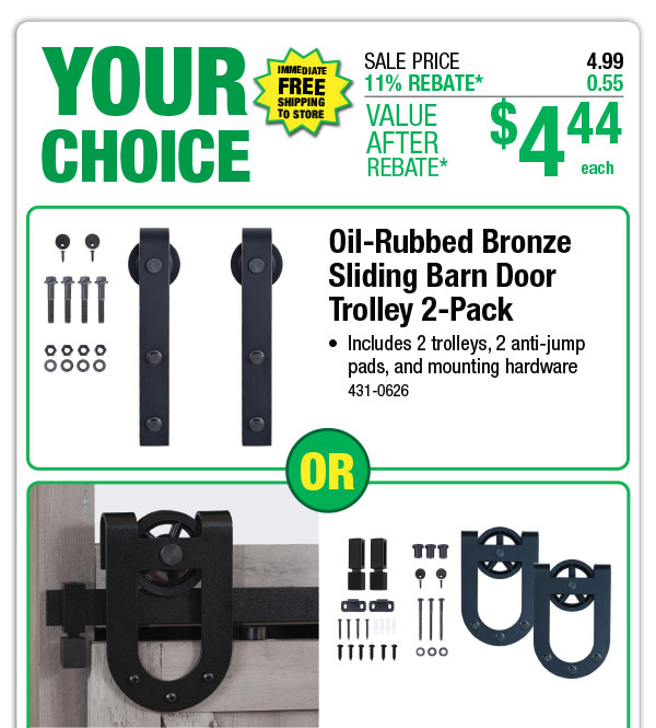 Your Choice Oil-Rubbed Bronze Sliding Barn Door Trolley 2-Pack or 48