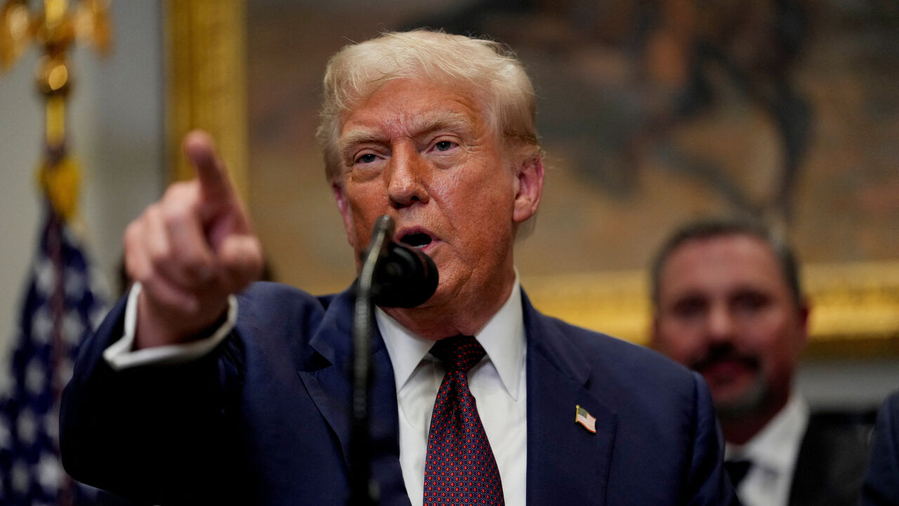 U.S. President Donald Trump delivers remarks at the White House 