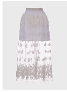 White Floor-Grazing Tulle Skirt With Embroidered Flowers