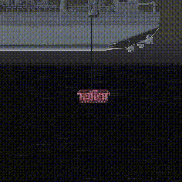 An animation of a submersible vehicle being lowered.