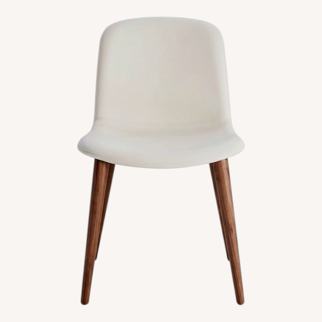Image of Design Within Reach Bacco Chair White Leather With Walnut Legs