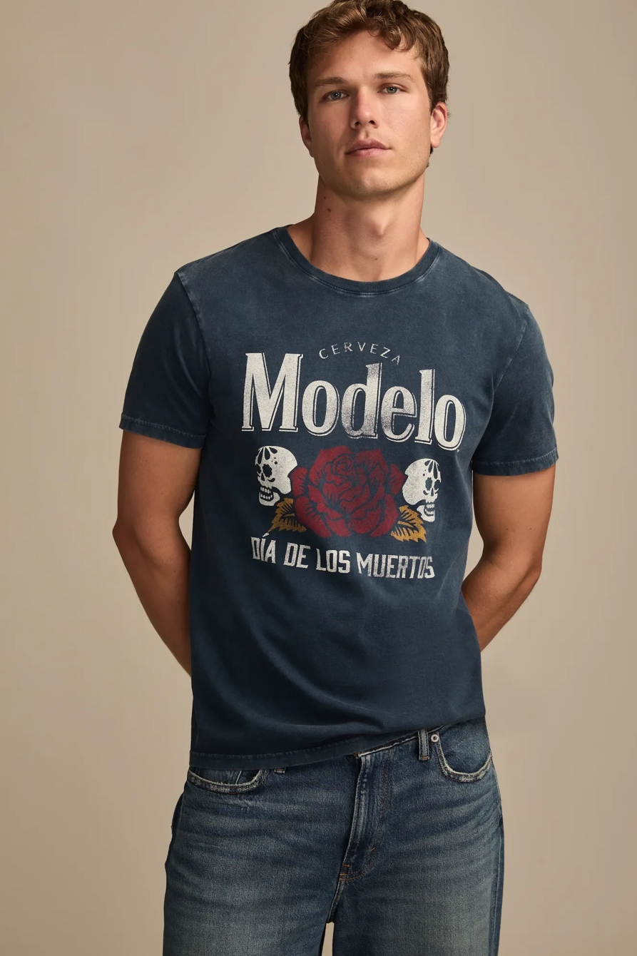 Image of Lucky Brand Modelo Rose Tee - Men's Clothing Tops Shirts Tee Graphic T Shirts in Insignia Blue