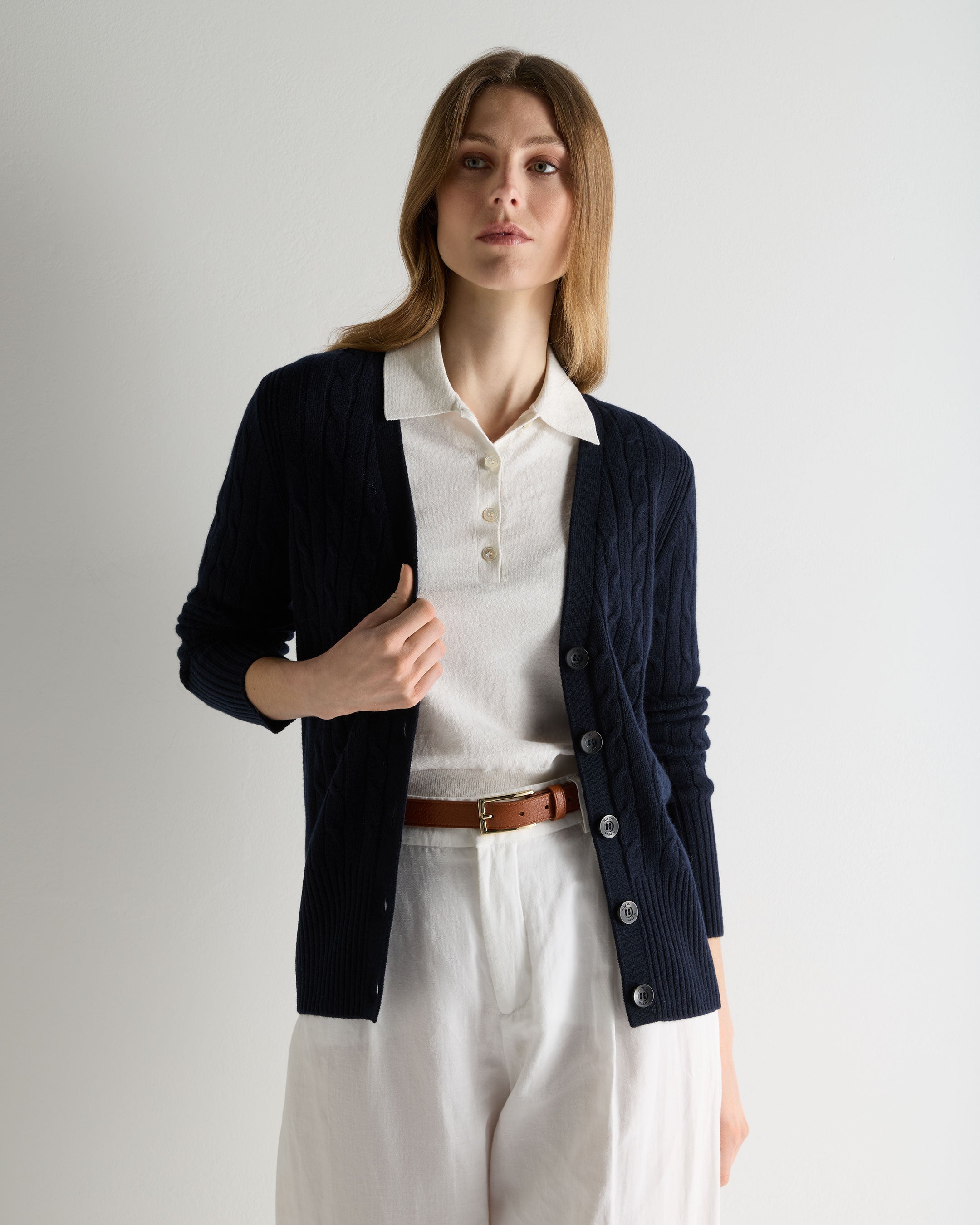 Women's Clara Cable V Neck Cashmere Cardigan