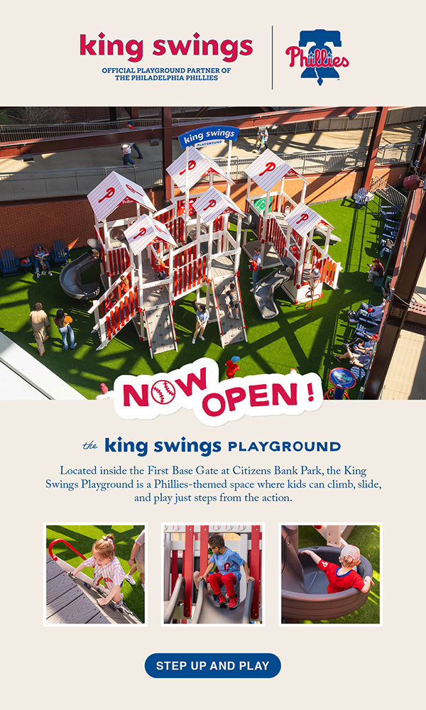 King Swings, Official Playground Partner of the Philadelphia Phillies. Now Open - The King Swings Playground