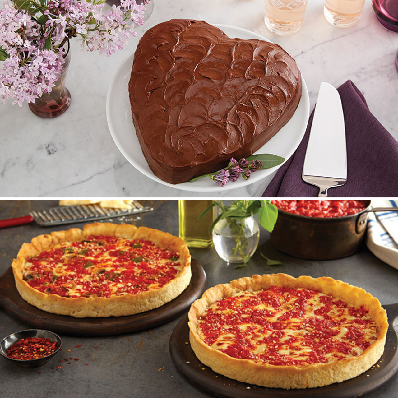 Image of Portillo's Chocolate Cake & 2 Lou's Pizzas