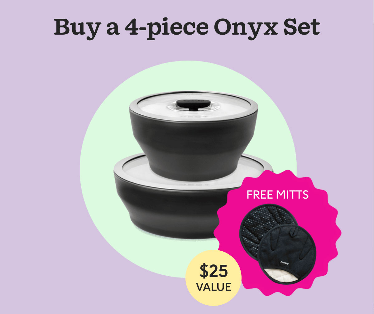 Buy a 4-Piece Onyx Dish Set, get a FREE pair of Anyhand Mitts (Black Sesame)!