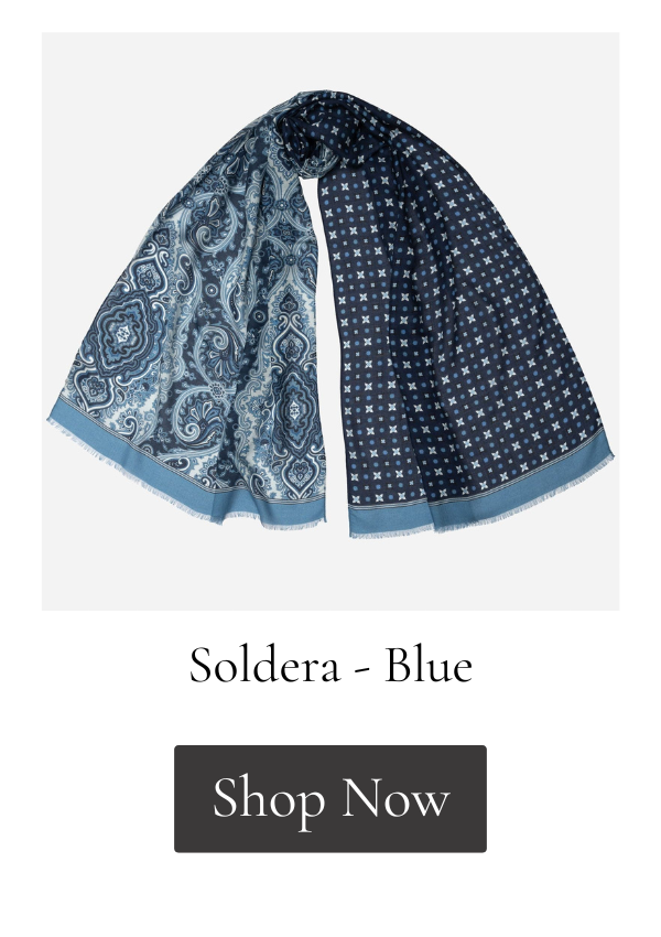Blue paisley and geometric modal scarf