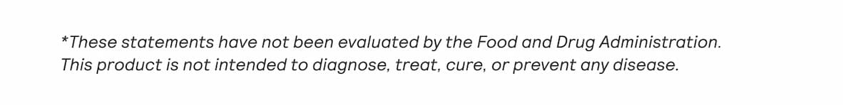 FDA disclaimer text: statements not evaluated; product not intended to diagnose, treat, cure, or prevent disease.