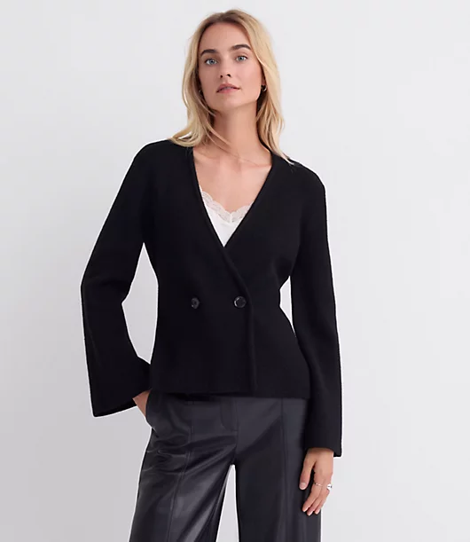 Ribbed Double Button Sweater Jacket