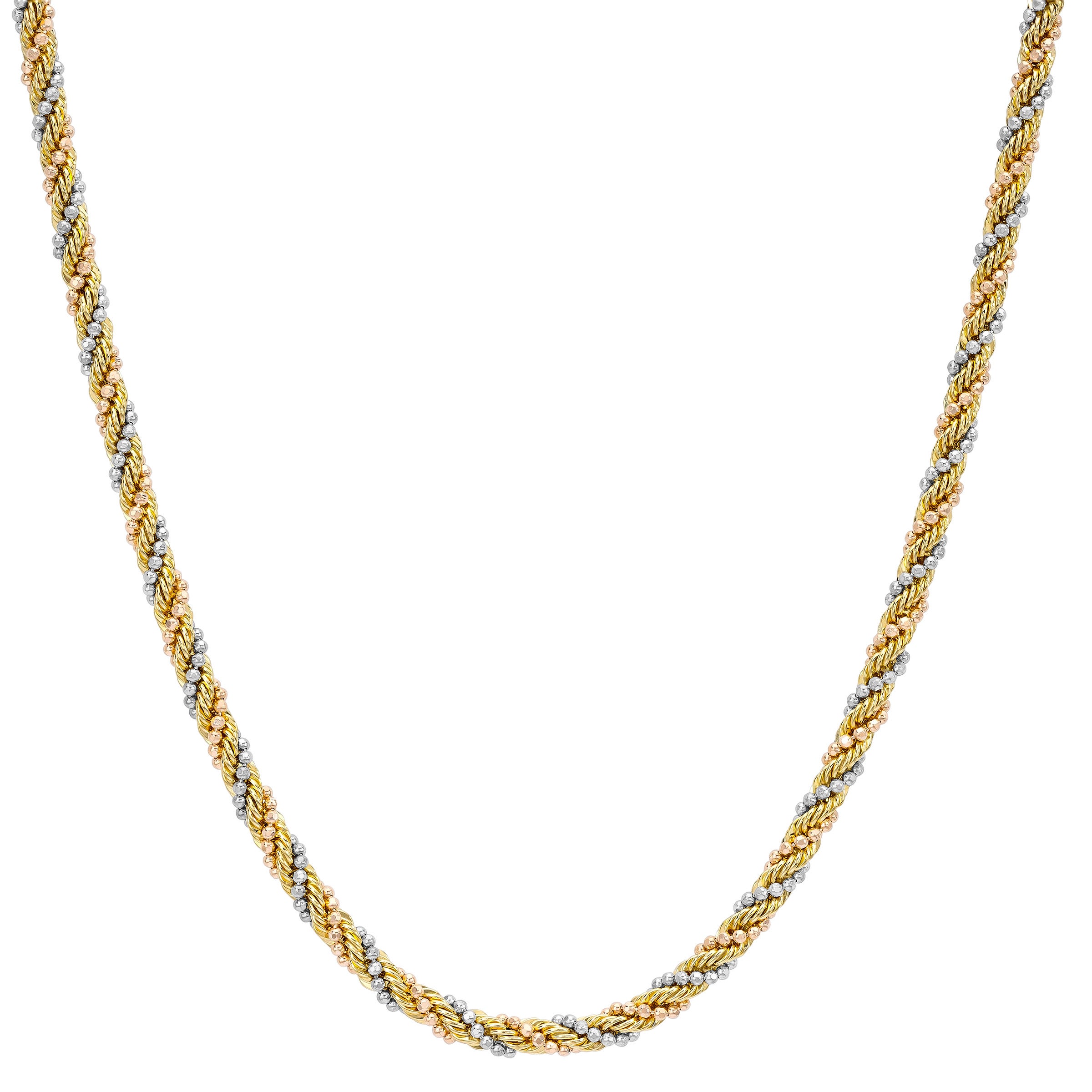 14kt Tricolor Rope Necklace 18-inch