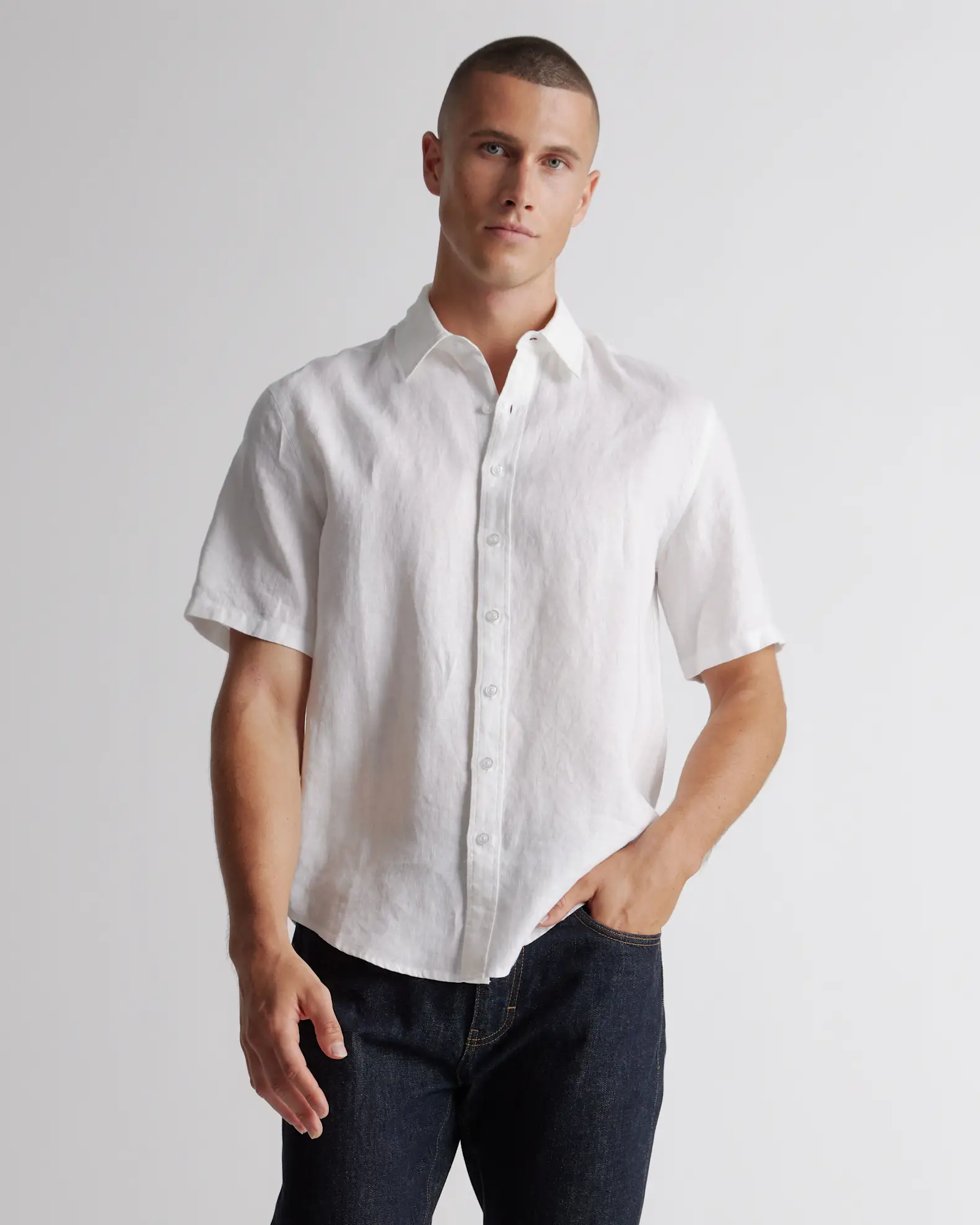 100% European Linen Relaxed Short Sleeve Shirt
