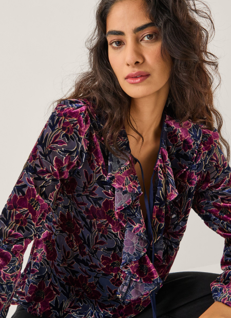 Milena Devoré Ruffle Blouse Purple