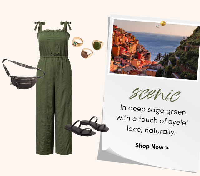 Scenic | In deep sage green with a touch of eyelet lace, naturally. | Shop Now >