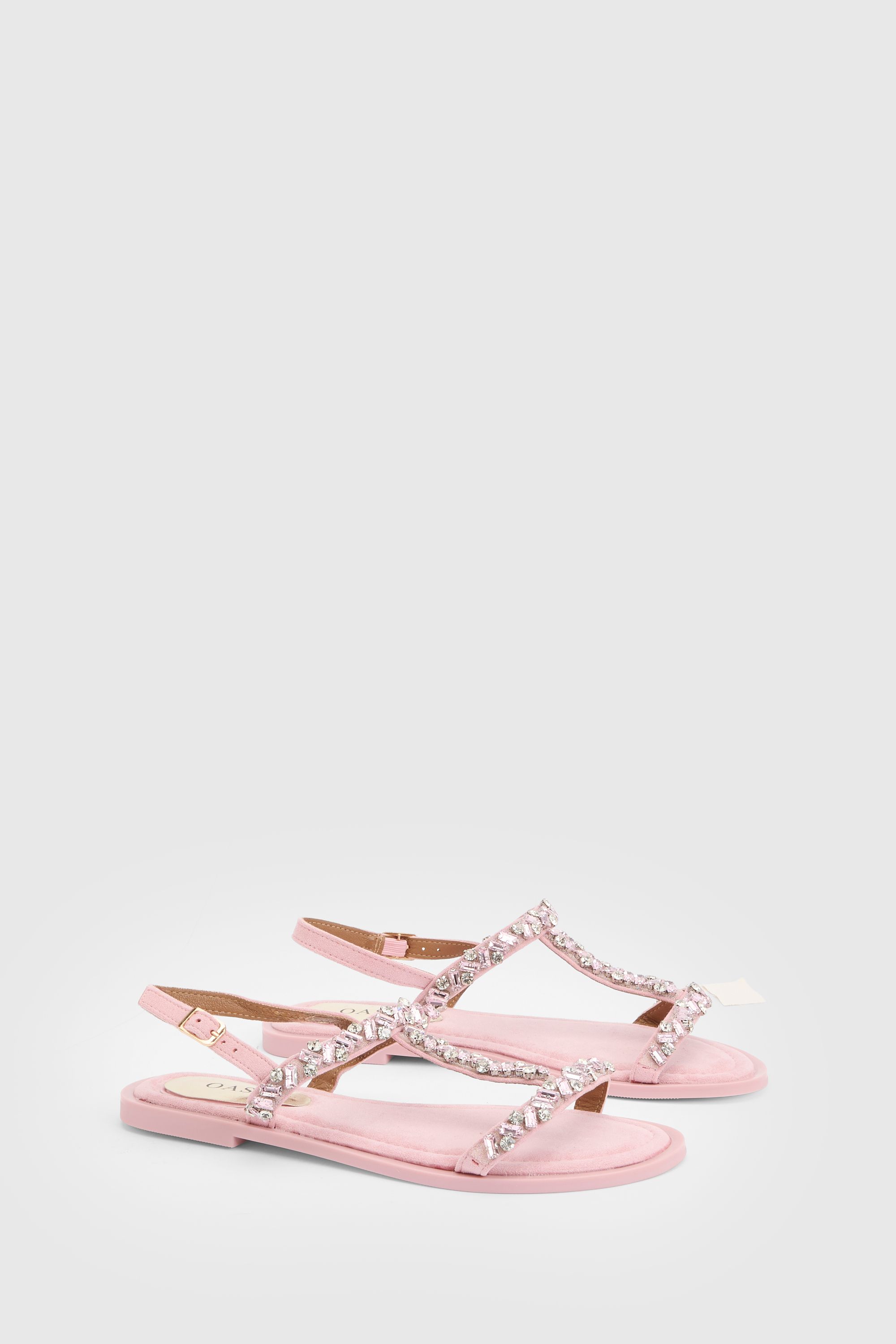 Mayla Faux Suede Embellished T bar Flat Sandals
