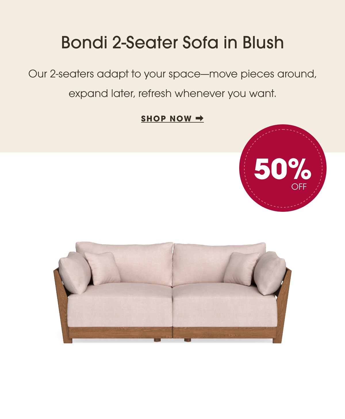 Bondi 2-Seater Sofa in Blush