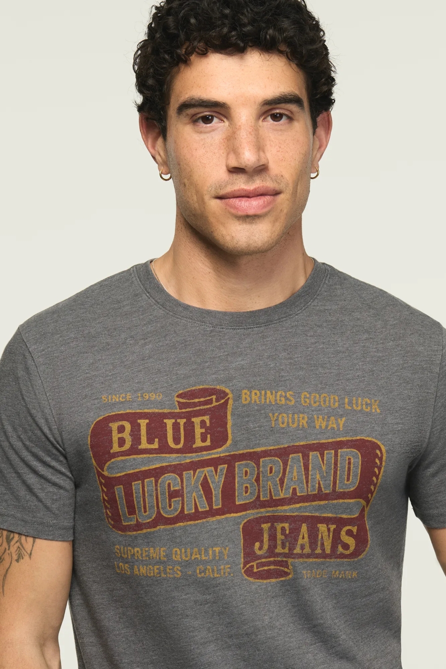 Image of Lucky Brand Lucky Jeans Tee - Men's Clothing Tops Shirts Tee Graphic T Shirts in Raven