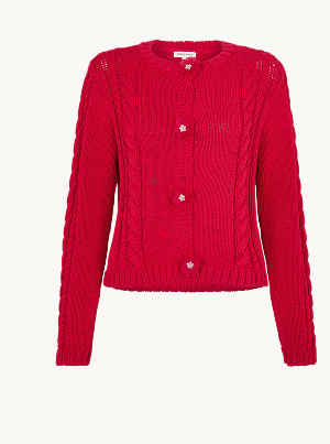 Kelly Flower Button Cable Knit Cardigan Red