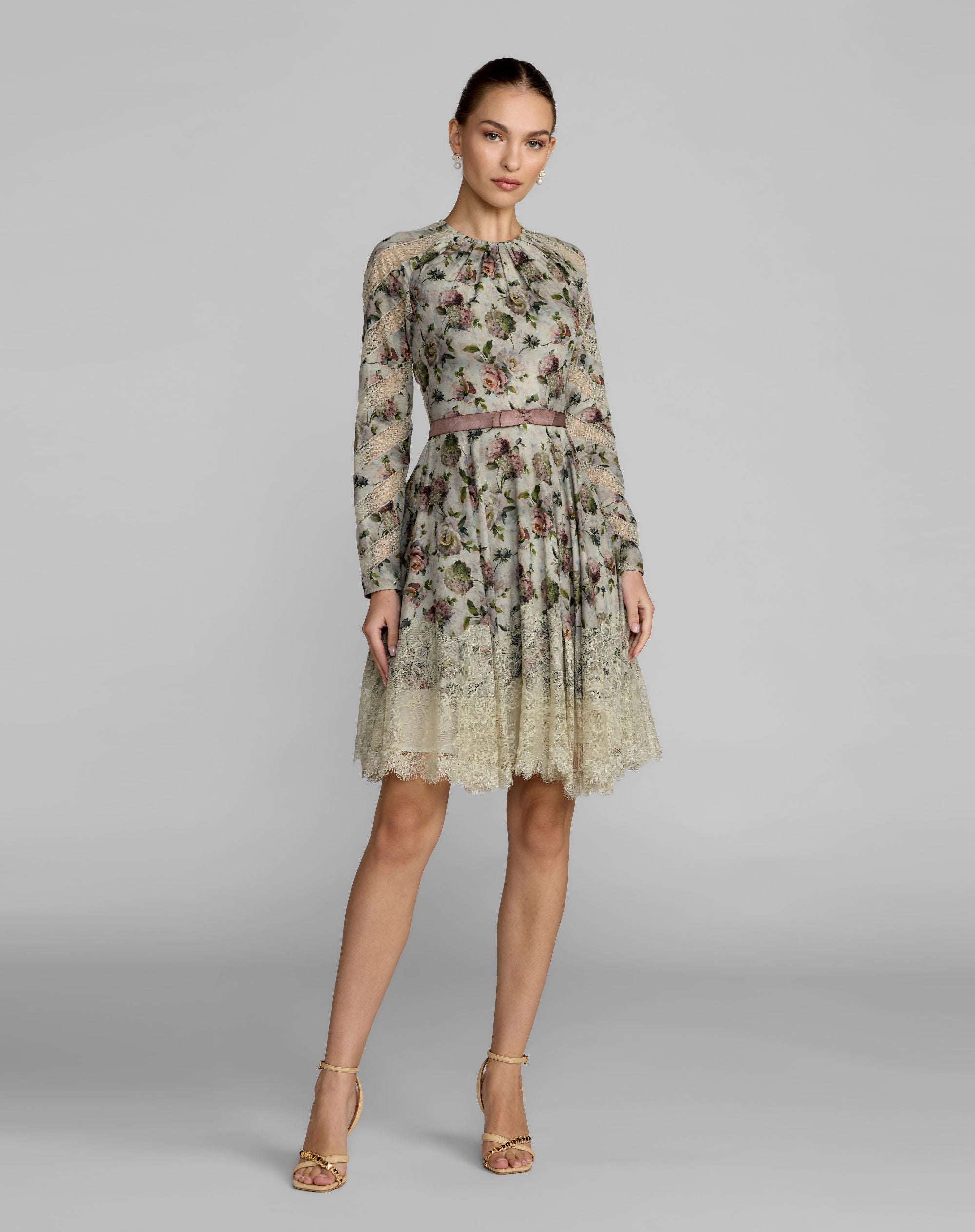 Image of Multicolor Floral Long Sleeve Cotton Mini Dress