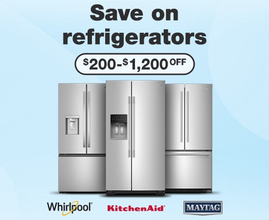 save on refrigerators $200 to $1,200 OFF whirlpool, kitchen aid, maytag