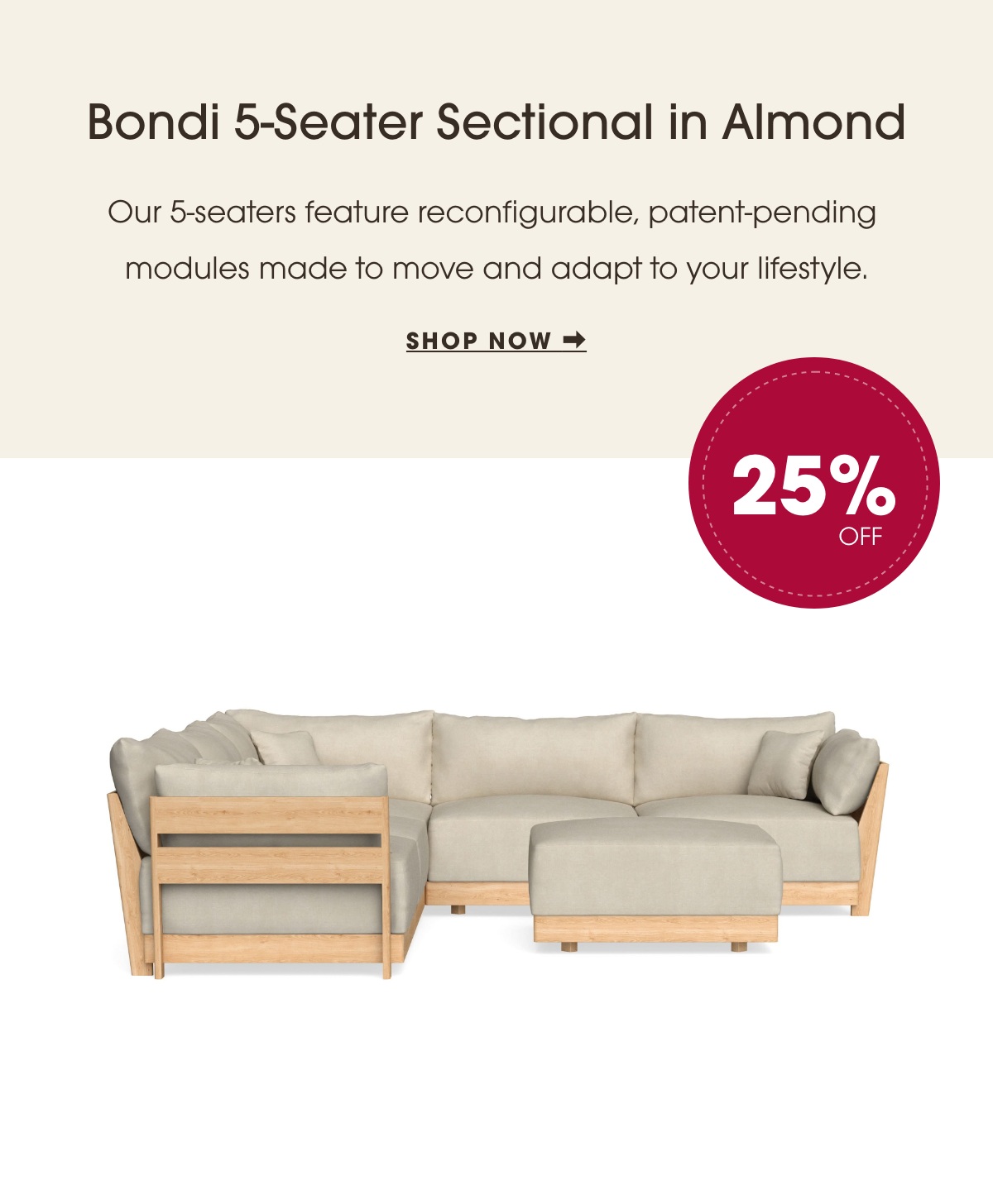 Bondi 5-Seater Sectional in Almond